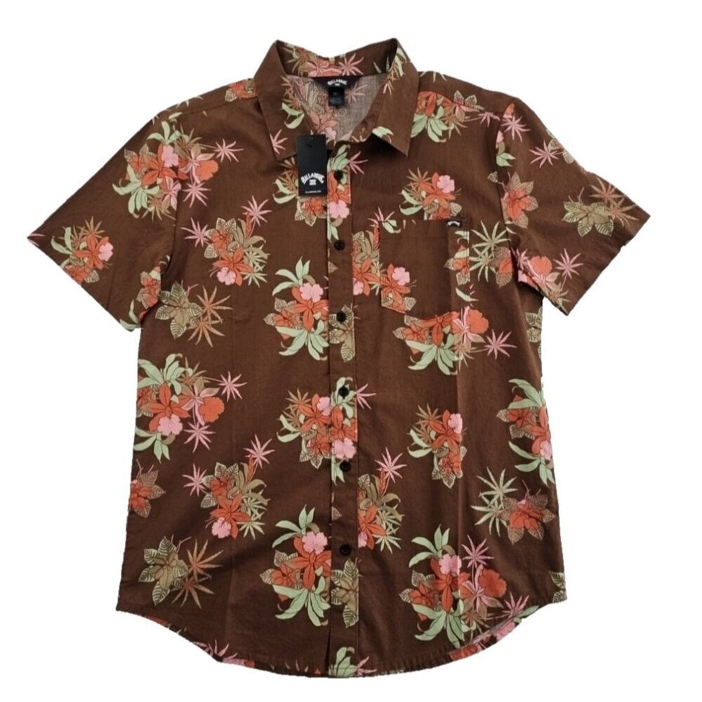Billabong Hawaiian Shirt‎ Women's S Brown Floral NEW Short Sleeve NWT MSRP $66